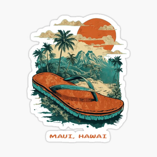 Item preview, Maui Hawai | Vintage Tropical Illustration Featuring Oversized Flip-Flop designed and sold by niclothing.
