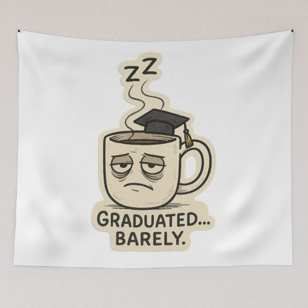 Item preview, Sleepy Graduation Mug Art – Graduated... Barely designed and sold by Trendy Sticker & Merch Collection - Express Yourself.