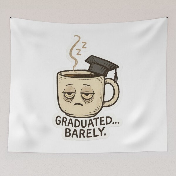 Item preview, Sleepy Graduation Mug Art – Graduated... Barely designed and sold by Trendy Sticker & Merch Collection - Express Yourself.