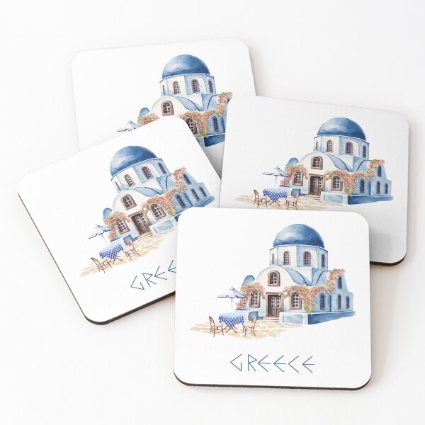 Item preview, Watercolor Greece Santorini Café Scene designed and sold by EveAsEve.