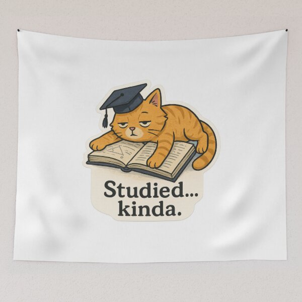 Item preview, Studied… Kinda – Lazy Cat Graduation Art designed and sold by Trendy Sticker & Merch Collection - Express Yourself.