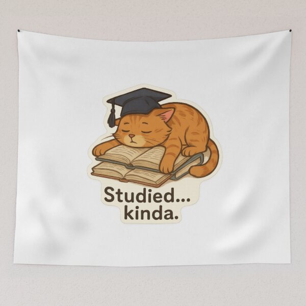 Item preview, Studied… Kinda – Lazy Cat Graduation Art designed and sold by Trendy Sticker & Merch Collection - Express Yourself.