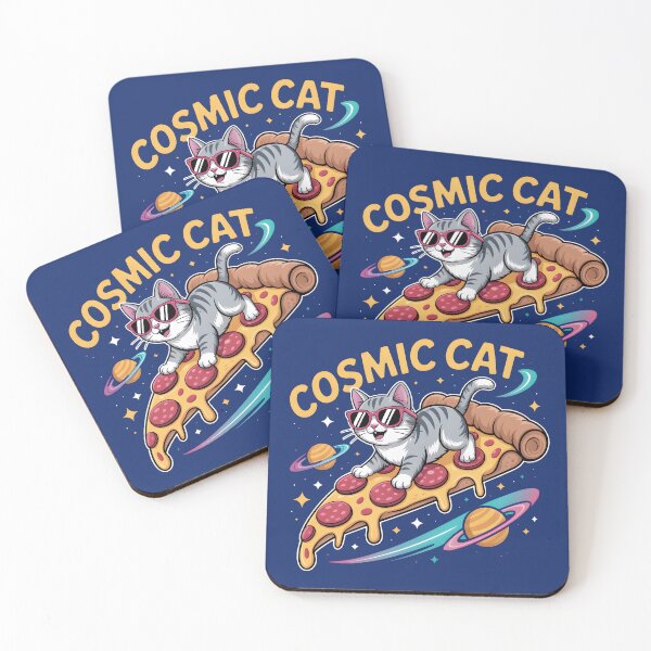 Item preview,  Cat surfing in pizza galaxy  designed and sold by Kawaii Nest.