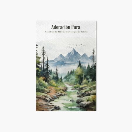 Vista previa del artículo con la obra «Adoración Pura 2025 | Asamblea JW Español | Diseño Acuarela de Bosque y Río», diseñado y vendido por Kishaprints.
