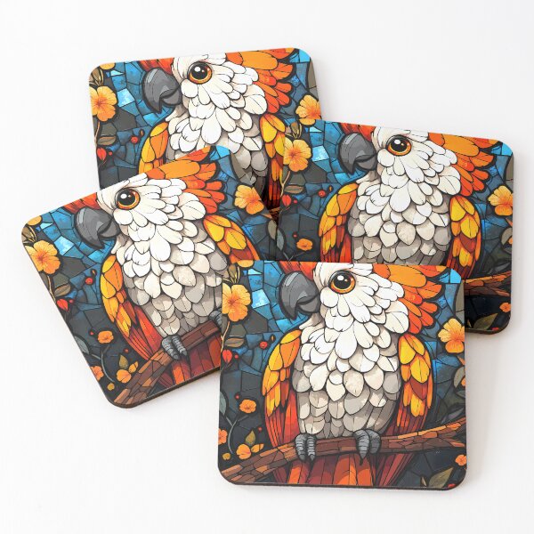 Item preview, Portrait Animal Cockatoo Mosaic Bird Fiery Plumage Floral Glass Design designed and sold by Conveentre.