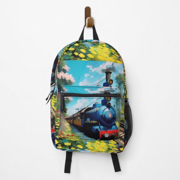 Item preview, Vintage Blue Steam Train Chugging Through Wildflowers Under A Blue Sky designed and sold by CarrollGene.