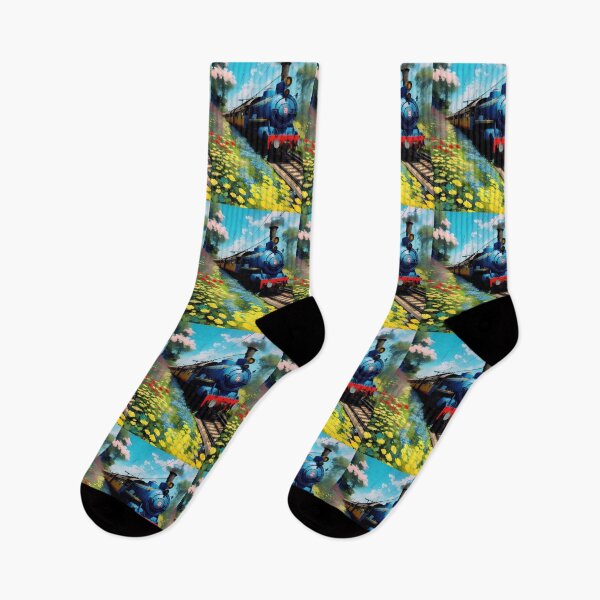 Item preview, Vintage Blue Steam Train Chugging Through Wildflowers Under A Blue Sky designed and sold by CarrollGene.