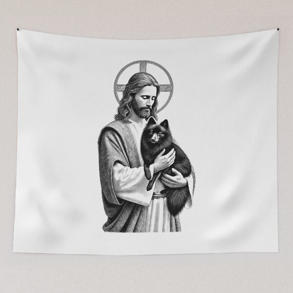 Item preview, Vintage Jesus Hugging Schipperke Christian Faith Dog Lover designed and sold by Kimberley King Art  King Art.