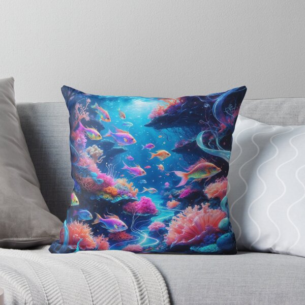 Item preview, Glowing Fantasy Coral Reef Fish Art - Mystical Underwater Dream designed and sold by UsingTechToArt.