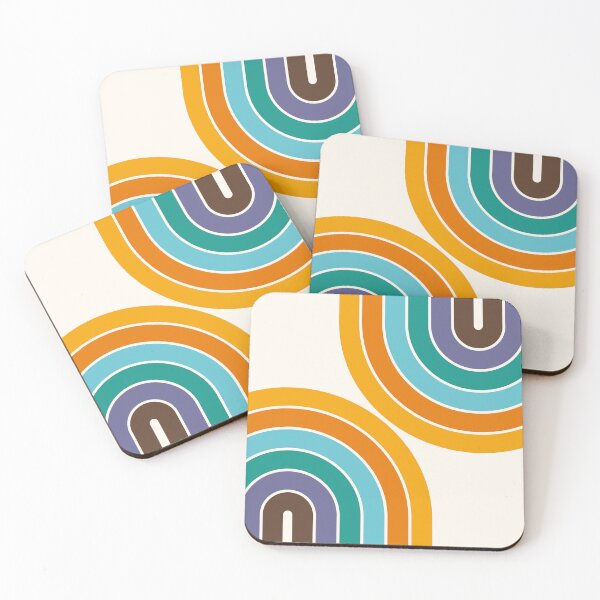 Item preview, Midcentury Modern Geometric Rainbow C14 in Retro Gold Teal Brown Purple designed and sold by nineFlorals.