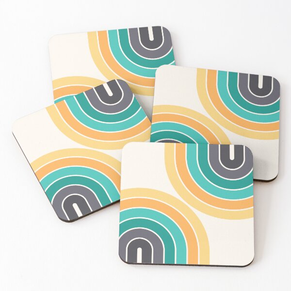 Item preview, Midcentury Modern Geometric Rainbow C11 in Aesthetic Teal Grey Gold designed and sold by nineFlorals.