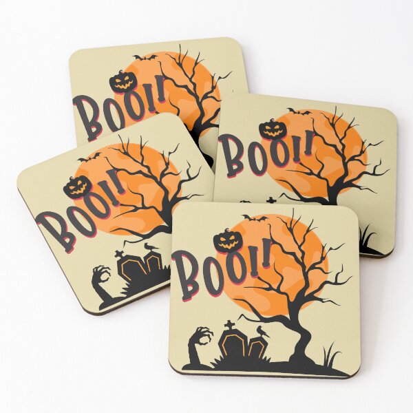 Item preview, "Halloween Graveyard Scene – Zombie Hand Rising with 'Boo!' Under Full Moon Night" designed and sold by nuchy.