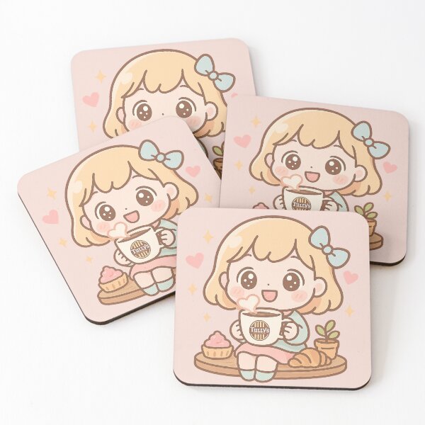 Item preview, Cute Café Girl with Tully's Coffee – Kawaii Style Illustration designed and sold by Inspired by CarMa.