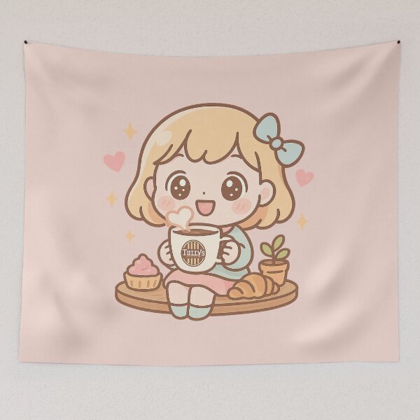 Item preview, Cute Café Girl with Tully's Coffee – Kawaii Style Illustration designed and sold by Inspired by CarMa.