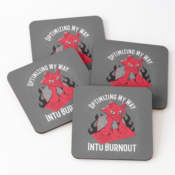 Item preview, Optimizing My Way Into Burnout Red Devil Office Humor with Flames and Exhaustion Theme designed and sold by The Sun Brings Light.