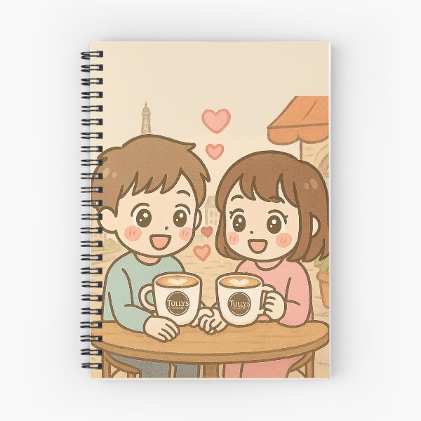 Item preview, Kawaii Couple Sharing Tully's Coffee at Parisian Cafe – Cute Romantic Illustration designed and sold by Inspired by CarMa.
