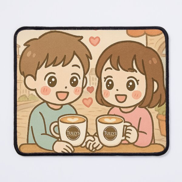 Item preview, Kawaii Couple Sharing Tully's Coffee at Parisian Cafe – Cute Romantic Illustration designed and sold by Inspired by CarMa.