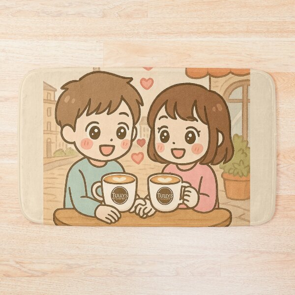Item preview, Kawaii Couple Sharing Tully's Coffee at Parisian Cafe – Cute Romantic Illustration designed and sold by Inspired by CarMa.