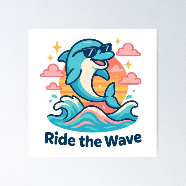 Item preview, Ride the Wave – Cool Dolphin Shirt, Vaporwave Positive Ocean Vibes designed and sold by LEO Vaporwave.