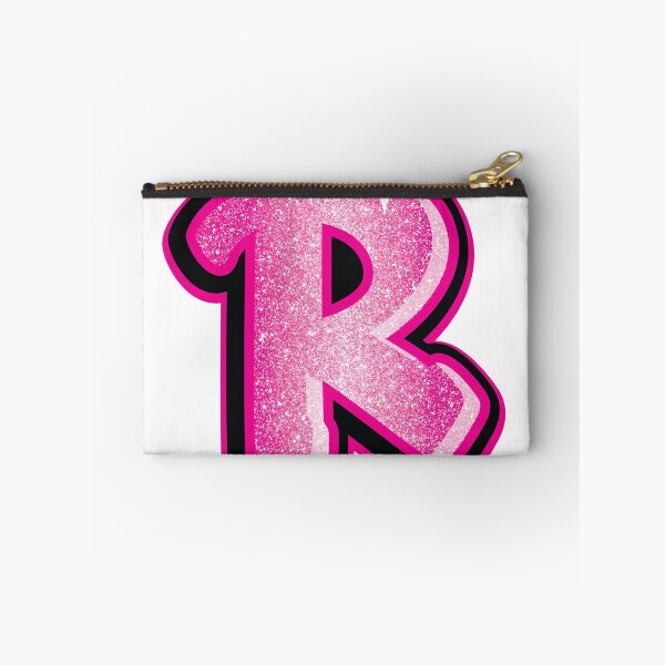 Aperçu de l'œuvre Autocollant rose pailleté avec initiale R créée et vendue par LazyCreativeCo.