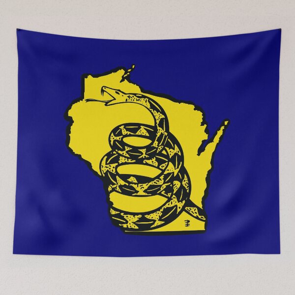 Item preview, WISCONSINITE - Libertarian - Don't Tread On Me Gadsden Snake on WISCONSIN Map on Blue default background, #020279 designed and sold by pelagio.