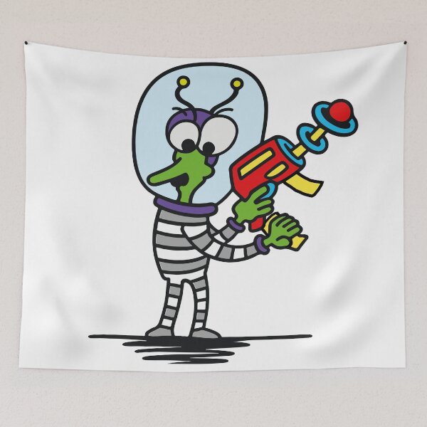 Item preview, Funny Alien with Raygun – Retro Sci-Fi Cartoon designed and sold by ArtDesignPL.
