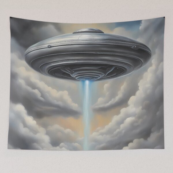 Item preview, Silver UFO in Clouds designed and sold by CalmnessbyChoice.