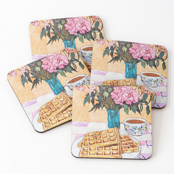 Item preview,  Waffles and Coffee with Flowers Watercolor Breakfast Scene designed and sold by Janine Aykens.