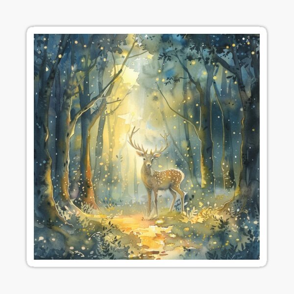Item preview, Golden deer in the heart of an enchanted forest designed and sold by ArteMinds.