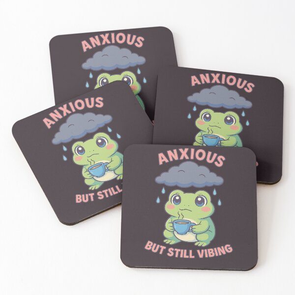 Item preview, Cute Anxious Kawaii Frog with Coffee – Wholesome Mental Health Vibes designed and sold by Inspired by CarMa.