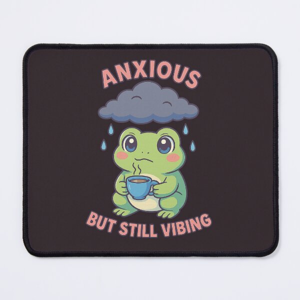 Item preview, Cute Anxious Kawaii Frog with Coffee – Wholesome Mental Health Vibes designed and sold by Inspired by CarMa.