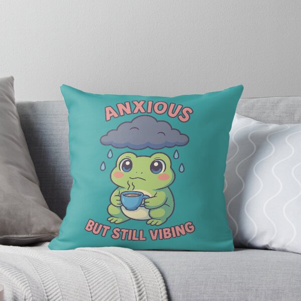 Item preview, Cute Anxious Kawaii Frog with Coffee – Wholesome Mental Health Vibes designed and sold by Inspired by CarMa.