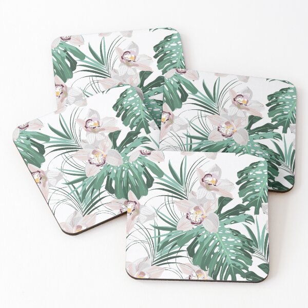 Item preview, Vintage colors seamless tropical pattern with colorful orchids flowers amd monstera palms. designed and sold by MatyKotiv.