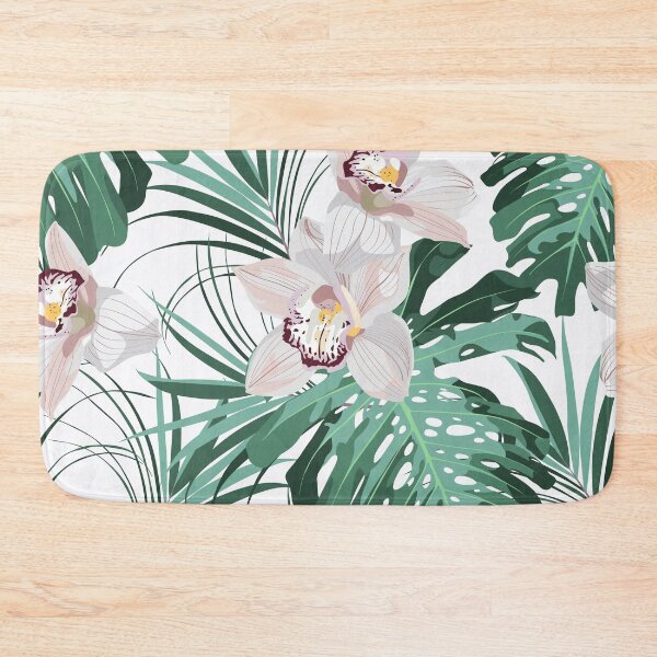 Item preview, Vintage colors seamless tropical pattern with colorful orchids flowers amd monstera palms. designed and sold by MatyKotiv.