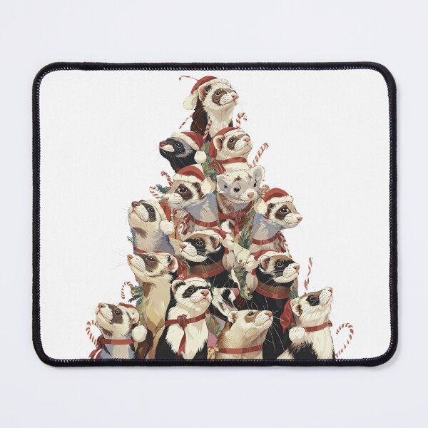 Item preview, Christmas Tree Made of Cute Ferrets in Santa Hats designed and sold by Anastasiia Yurevych.