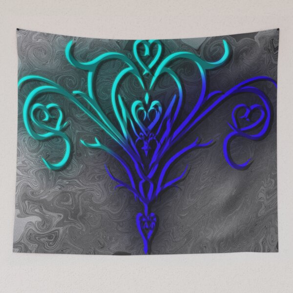 Item preview, Cyber Tribal Heart – Neon Gothic Symbol on Marble Background designed and sold by ArtfulEscapes25.
