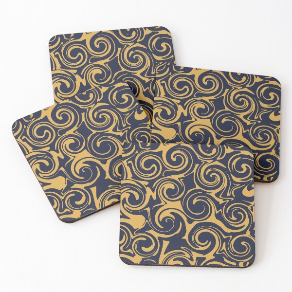 Item preview, Golden Yellow and Navy Blue Swirl Pattern Art designed and sold by Owcomm.
