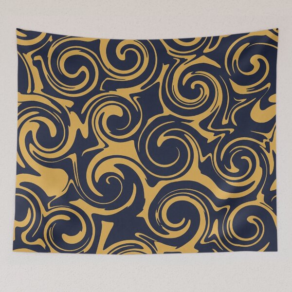 Item preview, Golden Yellow and Navy Blue Swirl Pattern Art designed and sold by Owcomm.