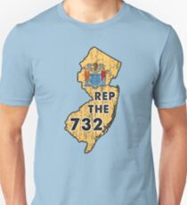 REP THE 732 - POPULAR DISTRESSED DESIGN WITH STATE FLAG AND AREA CODE 732 Unisex T-Shirt
