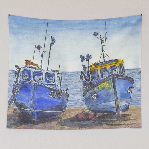 Item preview, Two Blue Fishing Boats designed and sold by LymphomaLass.