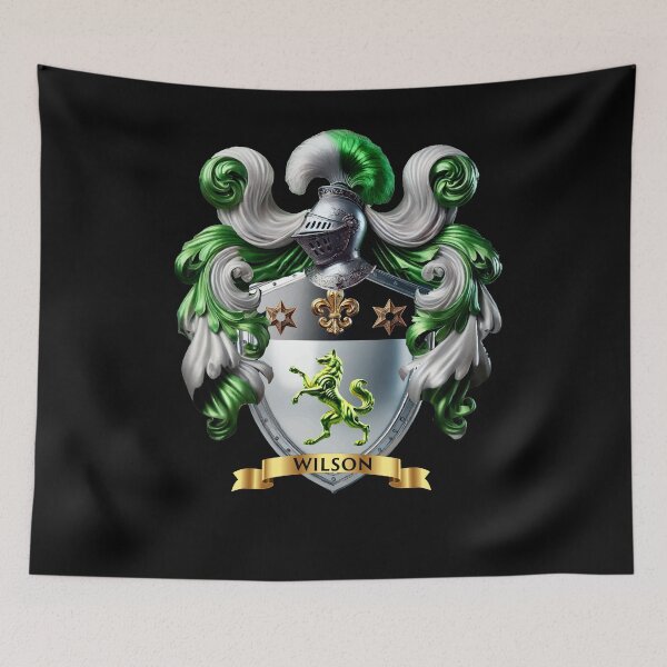 Item preview, Wilson Family Crest – Irish Green Hound on Silver Shield designed and sold by Highlandkings.