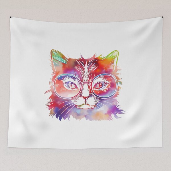 Item preview, psychedelic cat designed and sold by Cosmic Catnip Art.