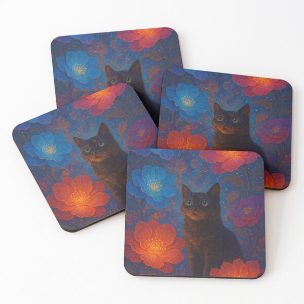 Item preview, Black Cat with Glowing Flowers designed and sold by RSRed.