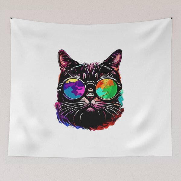 Item preview, psychedelic cat designed and sold by Cosmic Catnip Art.