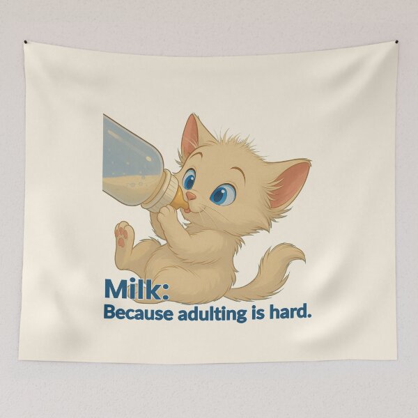 Item preview, Milk Because Adulting Is Hard – Cute Kitten Drinking Baby Bottle Meme designed and sold by rherondesigns.
