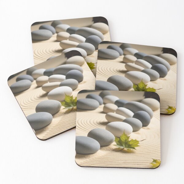 Item preview, Zen Garden Stones with Leaf – Peaceful Minimalist Design designed and sold by Wild Bloom Studio.