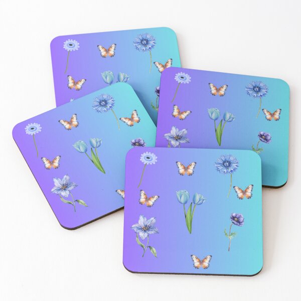 Item preview, Blue Flowers and Butterflies on Gradient Background designed and sold by ToscaniArt.