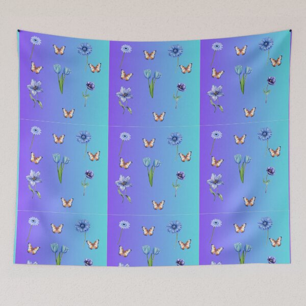 Item preview, Blue Flowers and Butterflies on Gradient Background designed and sold by ToscaniArt.