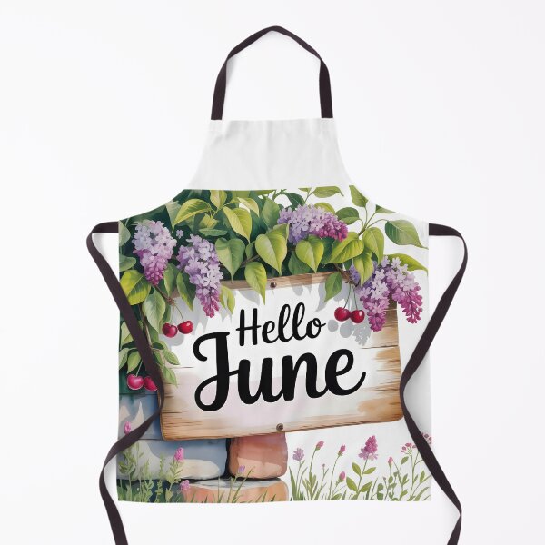 Item preview, Hello June wooden sign with cherries and lilacs summer beginning calendar month art designed and sold by EmeraldeaArt.