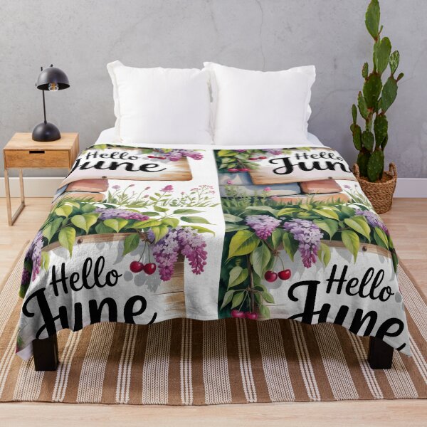 Item preview, Hello June wooden sign with cherries and lilacs summer beginning calendar month art designed and sold by EmeraldeaArt.